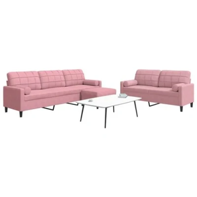 Afbeelding van vidaXL 3 delige Loungeset met kussens en bolsters fluweel roze