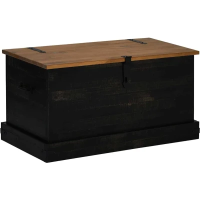 Afbeelding van vidaXL Opbergkist HALDEN zwart 91x48x47 cm massief grenenhout