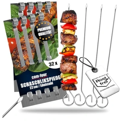 Afbeelding van COM FOUR® 32x roestvrijstalen kebabspiesen vleesspiesen 22 cm lang premium groentespiesen in een set (22 32 stuks)