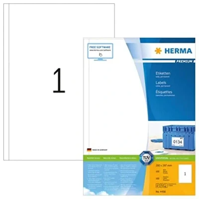 Afbeelding van Etiket HERMA 4458 200x297mm A4 premium wit 100stuks