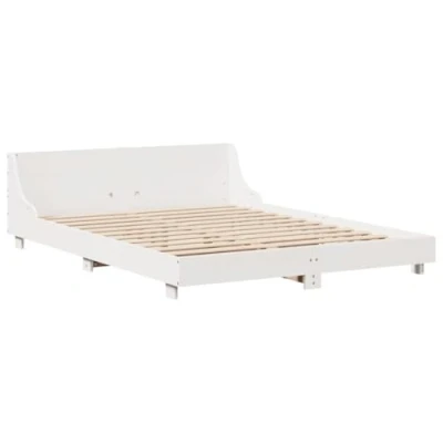 Afbeelding van Bedframe met hoofdbord massief grenenhout wit 160x200 cm