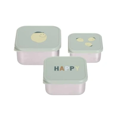 Afbeelding van Lässig Opvang en bewaarbakjes van RVS Snackbox 3 delige set Happy Fruits Lemon