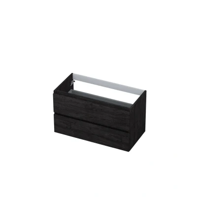 Afbeelding van INK Wastafelonderkast 90x45x52cm 2 lades greeploos houten keerlijst MFC Houtskool eiken