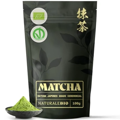 Image de Thé Matcha Bio Japonais 100g. Cérémonie Vert en Poudre. Green Tea Produit au Japon Uji, Kyoto. Idéal à Boire, pour Cuisiner et dans le Lait. NaturaleBio