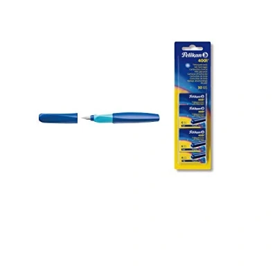 Afbeelding van Pelikan Vulpen met gedraaide punt, M, inclusief 1 patroon, stuk (donkerblauw + patronen, vouwdoos)
