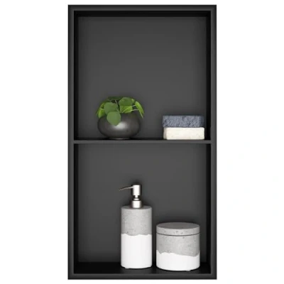 Afbeelding van sunrik Wanddouche, wanddouche van roestvrij staal, wandopslag met plank, douchenis 30 x 60 10 cm, zwart