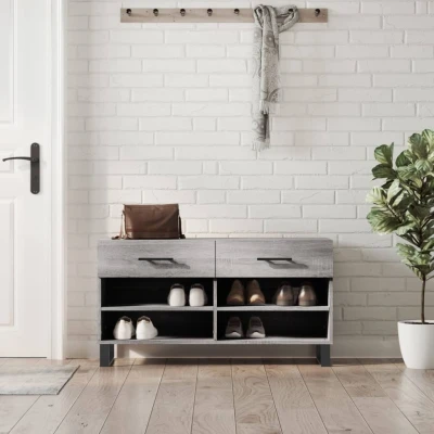 Afbeelding van Schoenenbank 102x35x55 cm bewerkt hout grijs sonoma eikenkleur