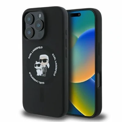 Afbeelding van Karl Lagerfeld Backcase hoesje geschikt voor iPhone 16 Pro Effen Zwart Silicone