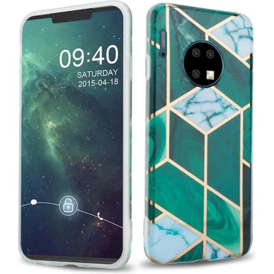 Afbeelding van Cadorabo Hoesje geschikt voor Huawei MATE 30 in Donkergroen Wit Goud Marmer No. 6 Beschermhoes gemaakt van TPU siliconen Case Cover met mozaïek motief