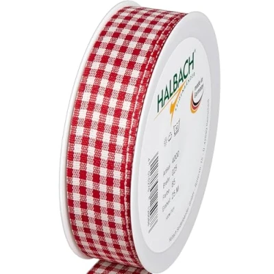 Afbeelding van Halbach Seidenbänder Hoogwaardig Gingham geruit cadeaulint (rood) breedte 25 mm lengte m lint Made in Germany vele