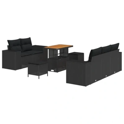 Afbeelding van vidaXL 8 delige Tuin Sofa Set met Kussens Zwart Poly Rattan Acacia