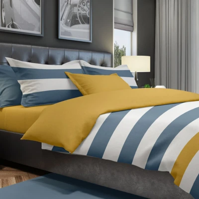Afbeelding van The One Dekbedovertrek 240 x 220 cm Stripe Indigo / Gold