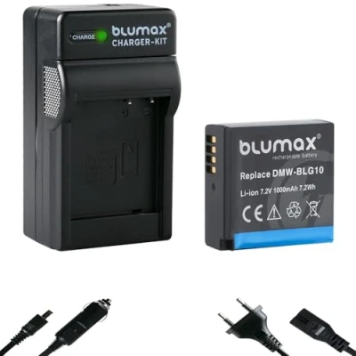 Afbeelding van Blumax 1025 mAh batterij + reservelader voor Panasonic DMW BLG10 e compatibel met Lumix DC GX9 TZ202 TZ91 DMC TZ101 TZ81 GF6 GX7 GX80 LX100 G110