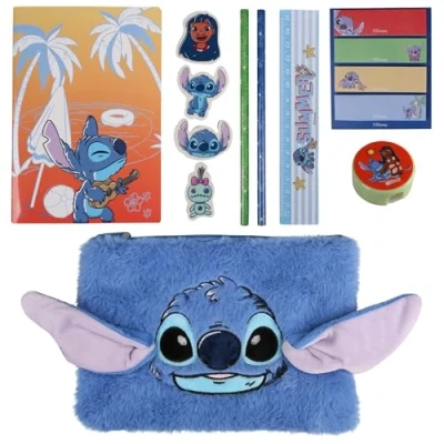 Afbeelding van DISNEY Stitch Schoolspullen set, harige school etui + schoolspullen, schrijfwaren