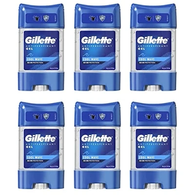 Afbeelding van Gillette Anti transpirant deodorant gel voor mannen, 420 ml (70 x 6), 48 uur onzichtbare bescherming tegen zweet en geuren, frisse golf, verpakking kan variëren
