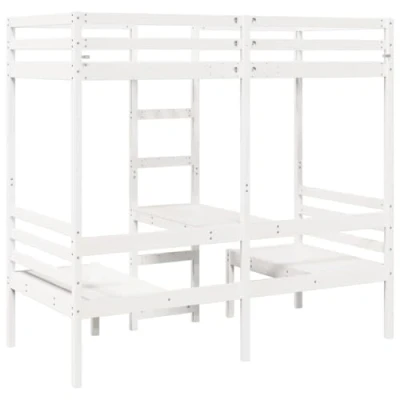 Afbeelding van vidaXL Hoogslaper met bureau en stoelen grenenhout wit 90x200cm