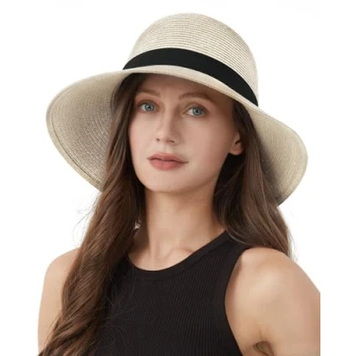 Afbeelding van Zylioo Panama XXL strohoeden, grote zonnehoed voor zomer en strand, met Brede rand, anti uv vakantie hoed mannen vrouwen, beige L
