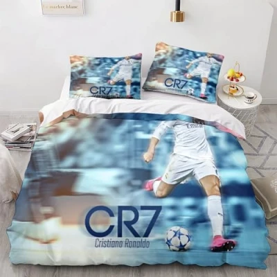 Afbeelding van LSORU Ronaldo Dekbedovertrek, 3D print, 3 delig, dekbedovertrek van microvezel, dekbedset met verborgen ritssluiting, voor jongens en meisjes, tweepersoonsbed (200 x 200 cm)