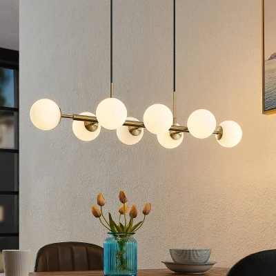 Afbeelding van Lindby hanglamp 8lichts Staal, glas H: 10 cm G9 mat messing, opaalwit