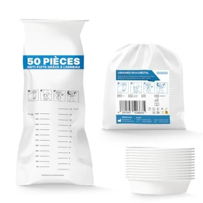Afbeelding van 50 ARNOMED LDPE braakzak, vloeibare waterdichte braakselzak, braakselzak met lekvrije ring, 1000 ml auto braaksel zak, zak kind