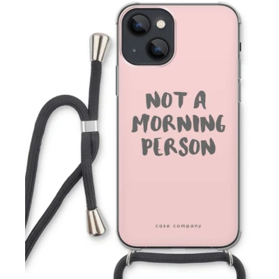 Afbeelding van Case Company® hoesje met Koord geschikt voor iPhone 13 mini Morning person Telefoonhoesje Zwart Extra Bescherming aan alle Kanten en Over de Schermrand