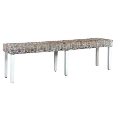 Afbeelding van Bankje 160 cm natuurlijk kubu rattan en massief mangohout wit