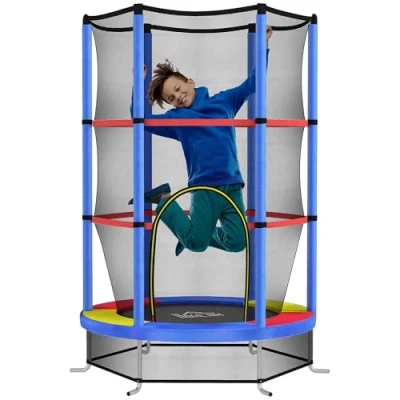Afbeelding van HOMCOM Kinder Trampoline Stahl, Kunststoff 140L x 140B 190H cm Mehrfarbig