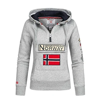 Afbeelding van Geographical Norway Gymclass Lady damestrui met ritssluiting zakken sweatshirt lange mouwen en warme hoodie jas seizoen lente zomer herfst winter, Lichtgrijs