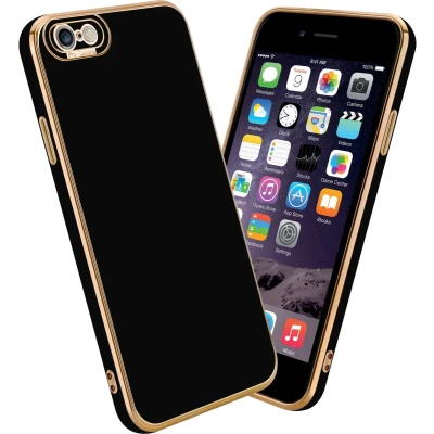 Afbeelding van Cadorabo Hoesje geschikt voor Apple iPhone 6 / 6S in Glossy Zwart Rose Goud Beschermhoes van flexibel TPU silicone Case Cover en met camerabescherming