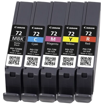 Image de Canon PGI 72 MBK/C/M/Y/R Multipack Pack de 5 jaune, cyan, magenta, rouge, noir mat original réservoir d&#039;encre pour PIXMA PRO 10, 10S; PIXUS 10