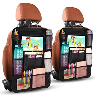 Afbeelding van Diboniur Car Backrest Seat Covers 2 stuks kinderstoelhoezen, waterdichte en onderhoudsvriendelijke achterbankbekleding van Oxford stof, autostoelorganizer voor iPad tablets kleiner dan 10,5 inch