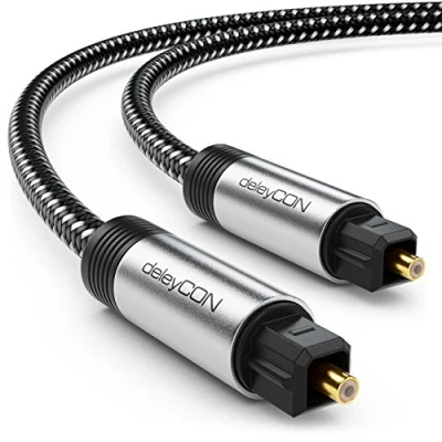 Afbeelding van DeleyCON 1,5 m Toslink optische kabel voor digitale audio met vergulde stekkers en nylon mantel, SPDIF glasvezelkabel Dolby DTS Sound zwart