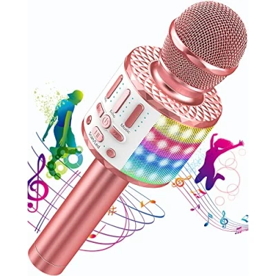 Afbeelding van Draadloze karaoke microfoons, Bluetooth microfoon met podiumlicht, draagbare luidspreker voor kinderen/volwassenen, feest, zingen, disco, KTV, Clubs, Kerstmis, verjaardag, avond, cadeau idee