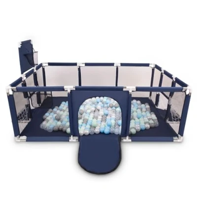 Afbeelding van Selonis box baby grote speeltuin met 400 ballen voor kinderen, donkerblauw:pearl/grijs/transparant/babyblauw/mint