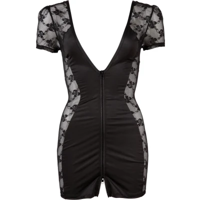 Afbeelding van Cottelli Collection Licht Transparant Mini Jurk met Kanten Zijkanten en Korte Mouwen voor een Sexy Avond Maat M Zwart