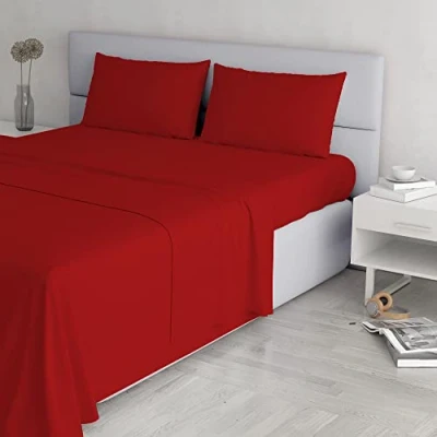 Afbeelding van Italian Bed Linen Elegant beddengoed (laken 250 x 300 cm, hoeslaken 170 200 cm + 2 kussenslopen 52 82 cm), rood, tweepersoonsbed