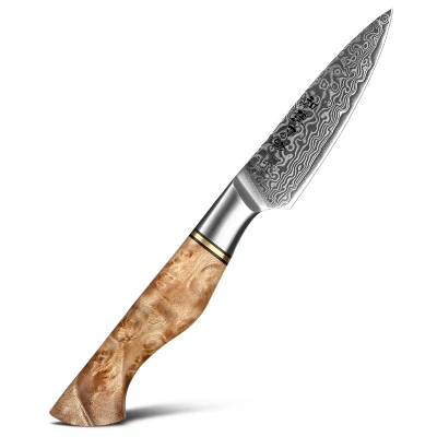 Afbeelding van Professioneel 3.5&quot; Schilmes VG10 Damascus staal (67 lagen) HEZHEN B30 Series Handvat van Plataanhout met Klinknagel Mozaïek