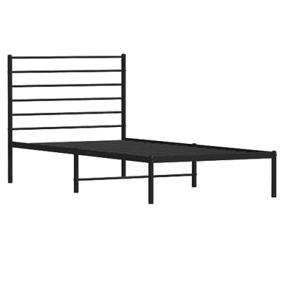 Afbeelding van Bedframe met hoofdbord metaal zwart 75x190 cm