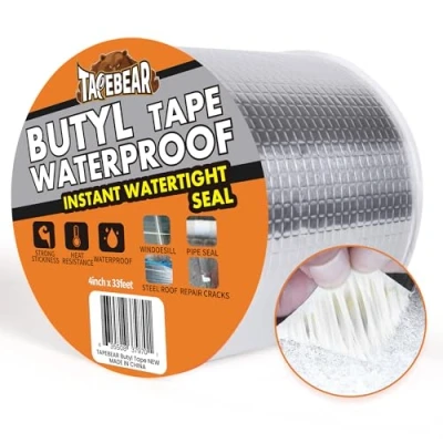 Afbeelding van TAPEBEAR Butyl Tape Waterproof Sealant 10 cm x 33 feet, aluminium folie Duct Sealing voor RV Roof Repair, Boat and Pipe Sealing, Silicone, Glas &amp; EDPM Leak Patching, Zilver