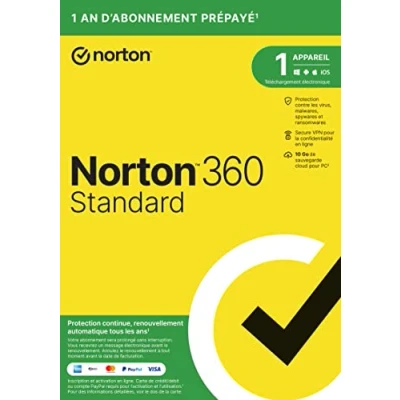 Afbeelding van Norton™ 360 Standard 2022 1 Appareil An d&#039;abonnement Secure VPN Password Manager Sauvegarde cloud pour PC PC/Mac/iOS/Android Envoi par la poste