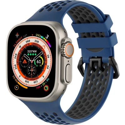Afbeelding van imoshion Siliconen sport bandje gesp voor de Apple Watch Series 1 t/m 10 / SE Ultra (2) (44/45/46/49 mm) Blauw Zwart