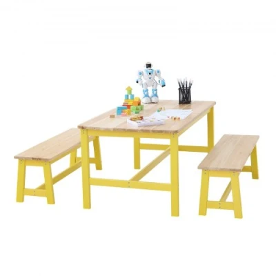 Image de VEVOR 1 Table d’Enfant + 2 Bancs 1067x575x482 mm et 915x235x280 Ensemble de Meuble d&#039;Enfant Plateau Facile à Nettoyer pour Étudier Manger Jouer Lire Crèche Garderie Chambre d’Enfants 8 Ans