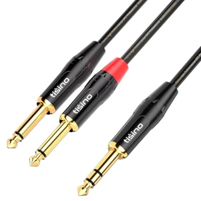 Afbeelding van Tisino audiokabel jack 6,35 mm naar 2 x TS Mono Y splitter invoegen voor luidsprekers, versterkers, mixer, thuisbioscoop enz. m