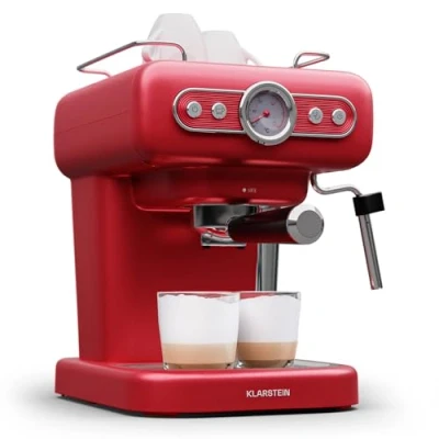 Afbeelding van Klarstein Espresso Portafilter Machine met Melkopschuimer 1 2 L Retro Mini 950 W Klein Koffiezetapparaat Roestvrij Staal voor Cappuccino Zwart