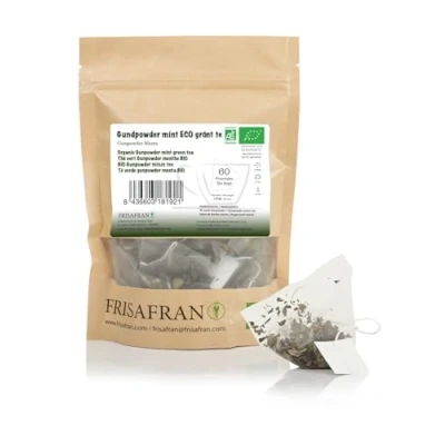 Afbeelding van FRISAFRAN Biologische groene thee met munt in piramides Antioxidant Spijsvertering 60Uds