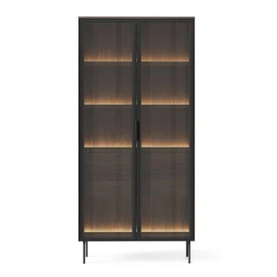 Afbeelding van Selsey Lumi Vitrinekast met 2 lades en LED verlichting eik Dunin 91 cm