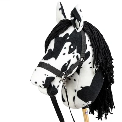 Afbeelding van SKIPPI hobby Horse Pie Noir, Paardenkop om te paarden, groot paard Hobbyhorse A3, wit met zwarte vlekken, realistisch gevlekt paard, paardrijden
