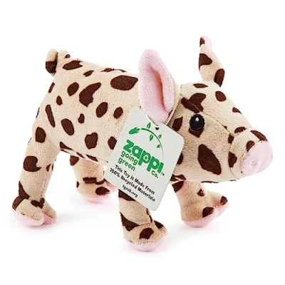 Afbeelding van Zappi Co pluche speelgoed, gevlekt varken, 100% gerecycled (17 cm lang), zachte en knuffelige dieren, milieuvriendelijke collectie voor pasgeborenen, eerste kinderen