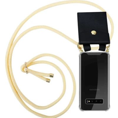 Afbeelding van Cadorabo Hoesje geschikt voor Samsung Galaxy S10 4G in ROOM BEIGE Silicone Mobiele telefoon ketting beschermhoes met gouden ringen, koordriem en afneembare etui