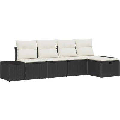 Afbeelding van vidaXL 5 delige Tuin Sofa Set met Kussens Zwart Poly Riet